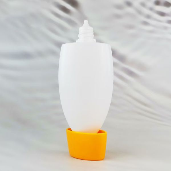 Oval Egg Shaped Empty Sunscreen Roll On Bottle White Matte Plastic Roll-on Deodorant Container Yellow Flip Cap Refillable Cosmetic Bottle for Sun Lotion Body Oil Deodorant Packaging