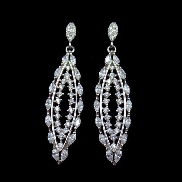 Wedding Design Silver Chandelier Earrings / Cubic Zirconia Drop Earrings For Bridal