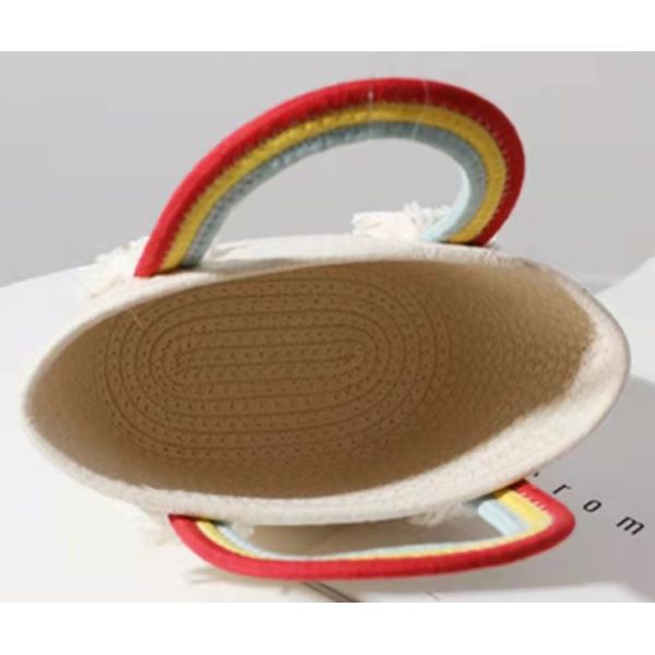 Rainbow Cloud Cotton Woven Bag , Crochet Beach Bag for Seaside Holiday