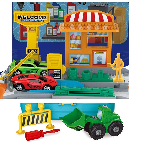 DIY Assembly Plastic Construction Trucks Kids Toy Vehicles Pretend Play In Backpack 54Pcs