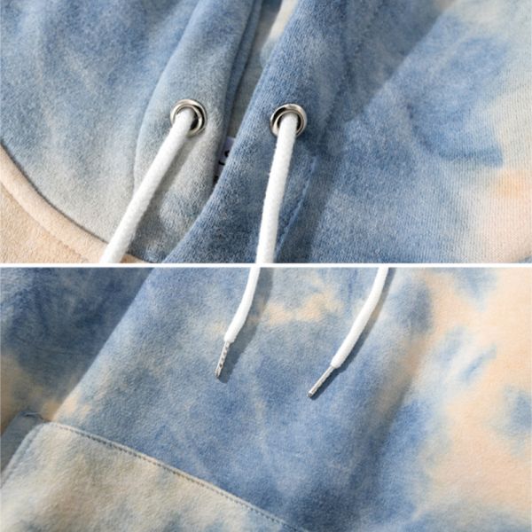 Blue Pink Oversize Tie Dye Hoodie Unisex Drawstring Hooded Sweatshirt For Running