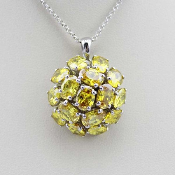 Fashion Sterling Silver Yellow Citrine Cubic Zircon Pendant Charm Necklace (FP052)