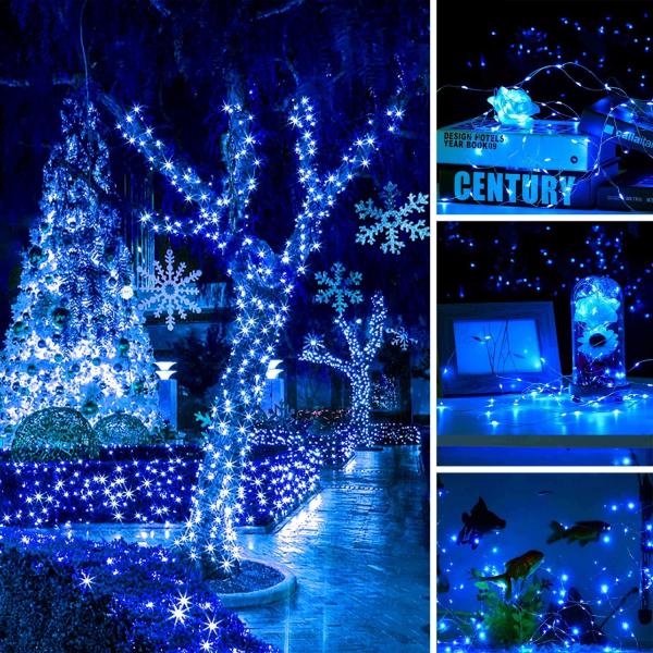 Battery Operated Blue String Lights 100 LED Copper Wire Twinkle Lights For Christmas DIY Decor