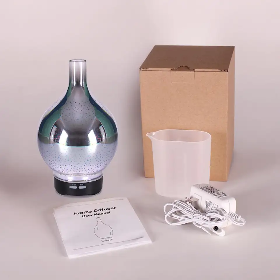 3D Glass Bottle Firework Night Light LED Ultrasonic Aromatherapy Essential Oil Diffuser for Household Aroma Humidifier