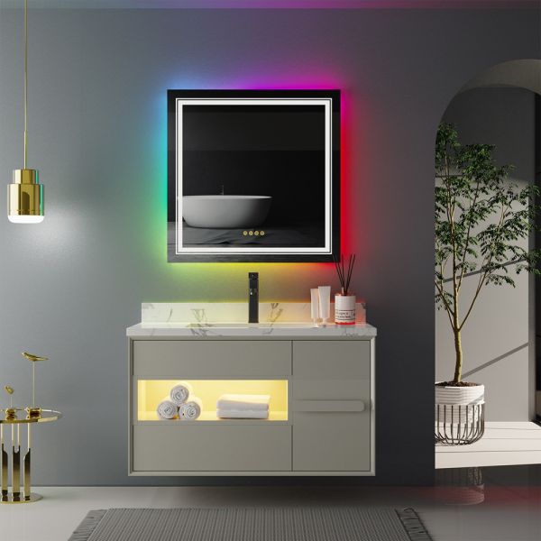 Modern Luxury Rectangular Anti-Fog LED Backlit Frameless Bathroom Mirror IP44 Rated RGB Color Changing Touch Screen Feature