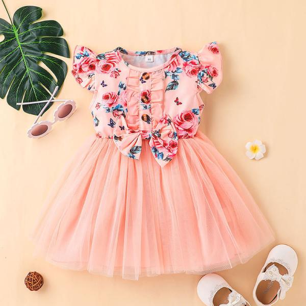 Roupa do vestido das crianças impressas bebê de Mesh Dress Summer Sweet Girls