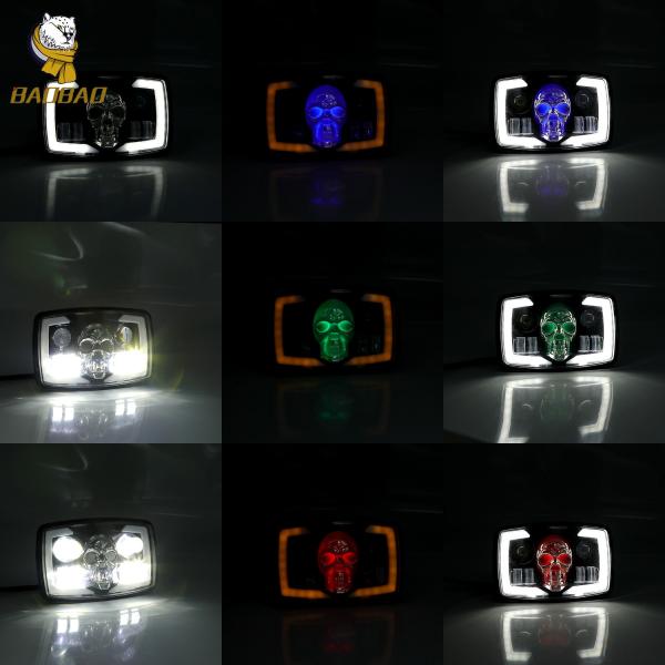4 polegadas de crânio LED farol Branco Amarelo Verde Anel Disponível para Harley Davidson