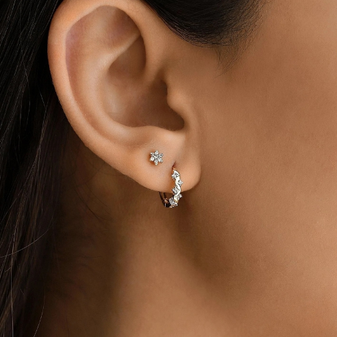 925 Стерлинговое Серебро Ручной работы 18K Золото покрытое просто белое ЦЗ цветочное магнитное серьги