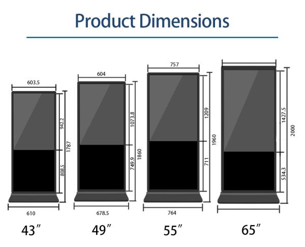 VETO OEM 43 55 Inch IP65 Outdoor Floor Standing Waterproof Kiosk LCD Advertising Touch Screen