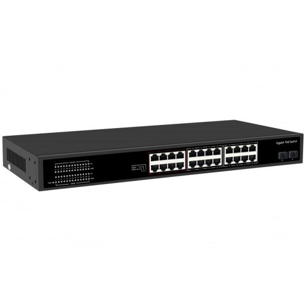 24 Port Gigabit PoE Switch 1U Type Unmanaged 1G Ethernet 300W Budget Fanless