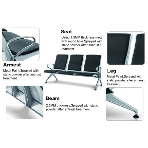 Colourful Cushion PU Leather Waiting Room Chairs Airport Seaters