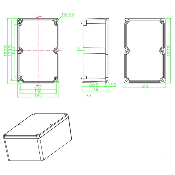 распределительная коробка металла на открытом воздухе кабеля 188x120x78mm водоустойчивая