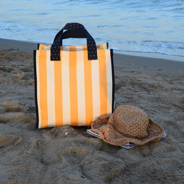 Large-Capacity Stripe Canvas Handbag Women Bag  Simple Supermarket Green Shopping Bags