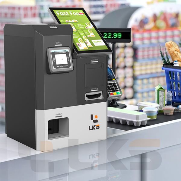 Automatic Cash Coin Credit Card POS Terminal Payment Handling Self Check Out Machine