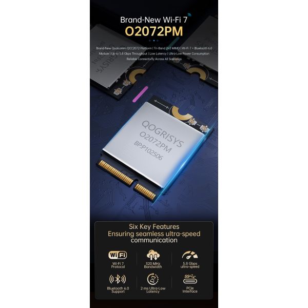 Qcalcomm QCC2072 Module Wi-Fi 7 Module Tri-Band 2.4/5/6GHz 5.8Gbps Rate M.2 PCie wifi Modules With VR/AR/Robot