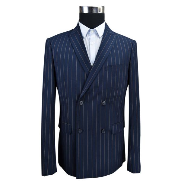 Blue Stripe Men'S Fashion Blazers Double Breasted Business Adults USA Size