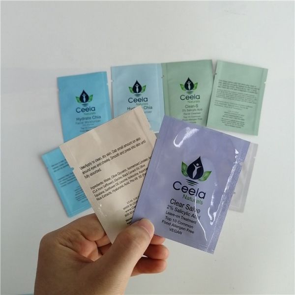 Cosmetic 3 Side Seal Sample Bag Aluminum foil sample sachets cream cosmetics packaging bags