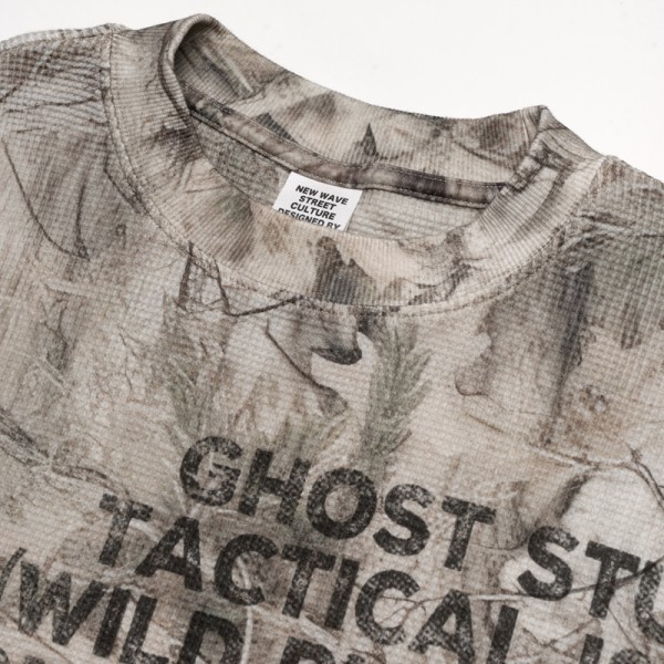 Branch Camo Waffle Long Sleeve Top, Boxy Oversized Functional Shirt with Heat Transfer Tactical Print | OEM ODM Customizable
