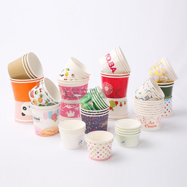 Double PE coating Ice cream container customized disposable 4oz 8oz 10oz 12oz paper bowl ice cream cup with lids