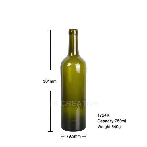 Tapered Bordeaux 750 Ml Empty Wine Bottles Cork Top For Red Wine 540g 1724K