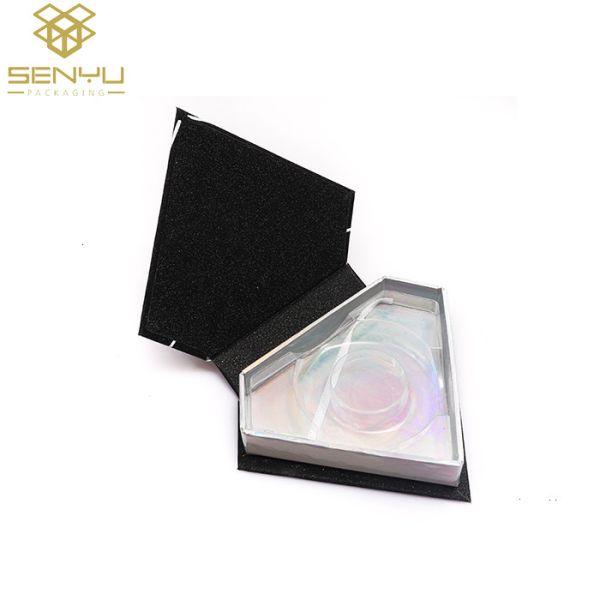 Eco Friendly Cosmetic Packaging Boxes / Black Glitter Paper Card Eyelash Box
