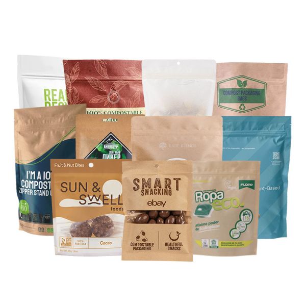 Продовольственная упаковка Kraft Stand Up Pouches Кофе Чай Конфеты Биоразлагаемые бумажные пакеты