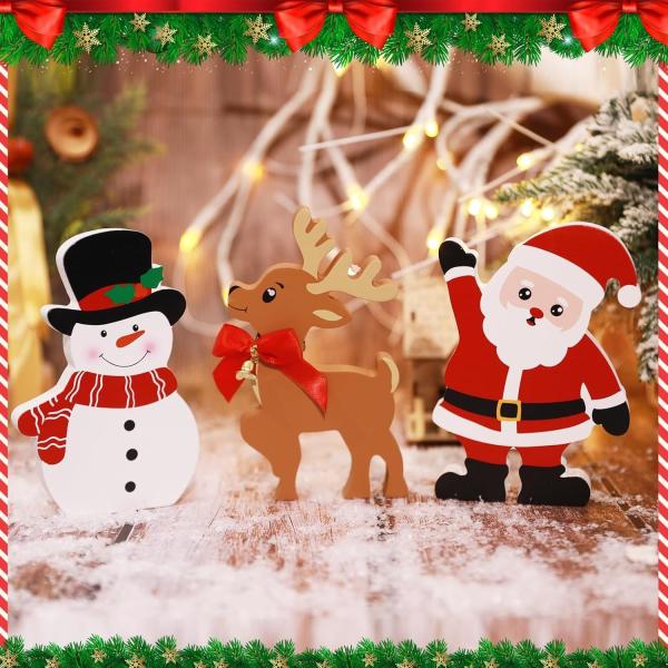 Customized Wooden Christmas Ornaments Unique Design Santa Claus Snowman Elk Shape for Tabletop Party Decoration