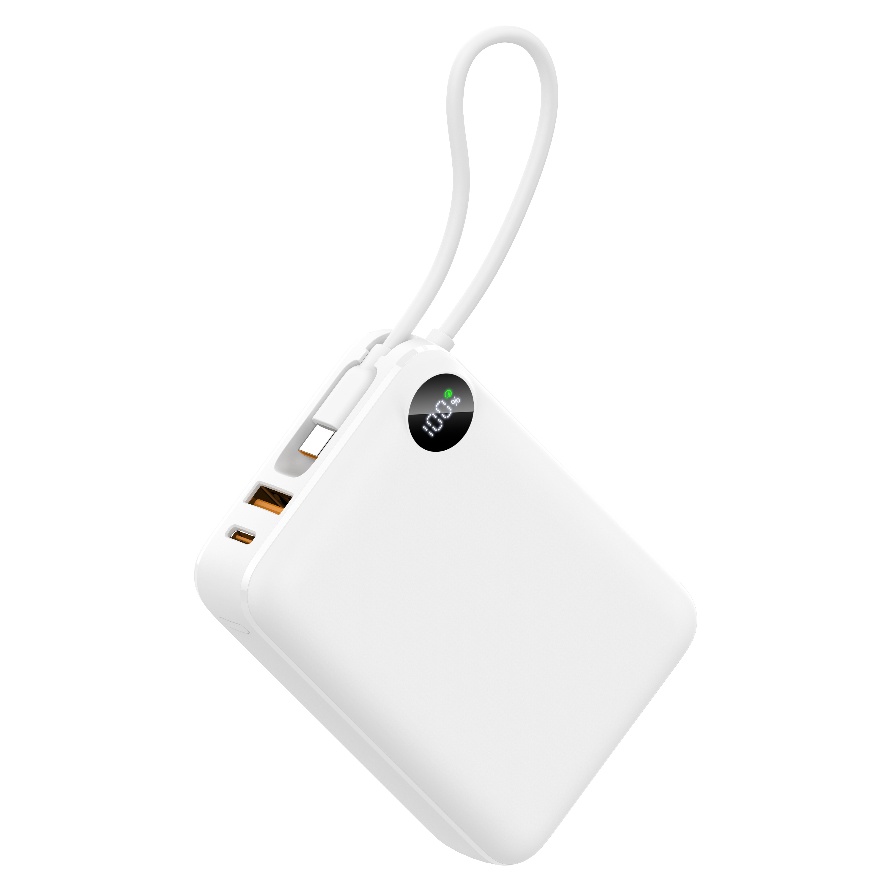 20000mAh Compact Fast Charging Power Bank with Built‑in Type‑C Cable, PD 20W Max 22.5W Output, LED Power Display, CE RoHS FCC Certified Portable Charger