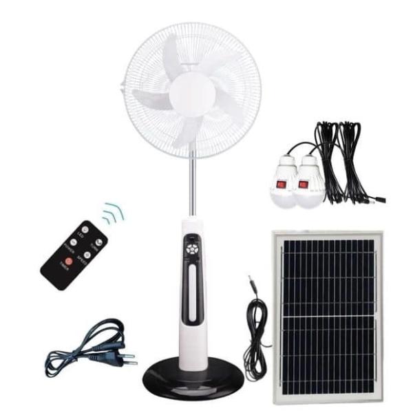Aluminum 16 Inch Solar Fan AC DC 12V With LED Light Solar Powered Floor Fan