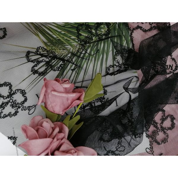 Black Letter Floral Embroidered Lace Fabric