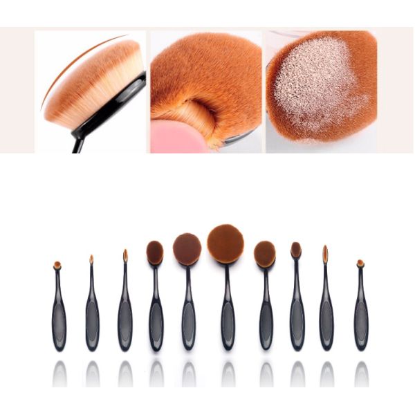 Cosmetics Full Makeup Brush Set , 10 Piece Oval Toothbrush Makeup Brushes