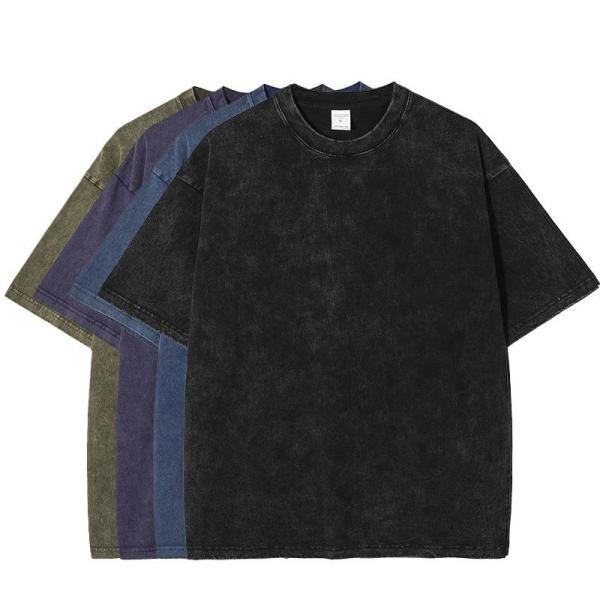 100% de algodão Homens Acid Wash T-Shirt DTG Impressão de grandes dimensões Stone Washed Streetwear T-shirt