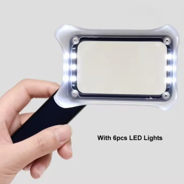 Handheld Rectangular Magnifier 6 LED Light with USB Charging Cable 3Light Magnifier