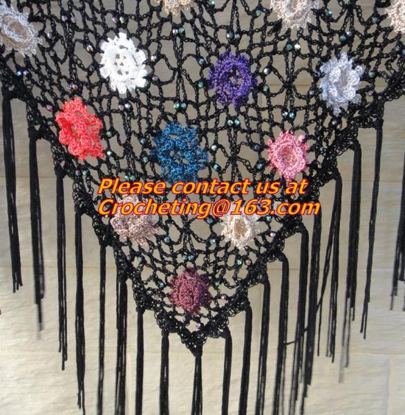 Fringe Crochet Shawl Wrap Poncho Women Pashmina Fur Designer Handmade Crocheted Multiwear