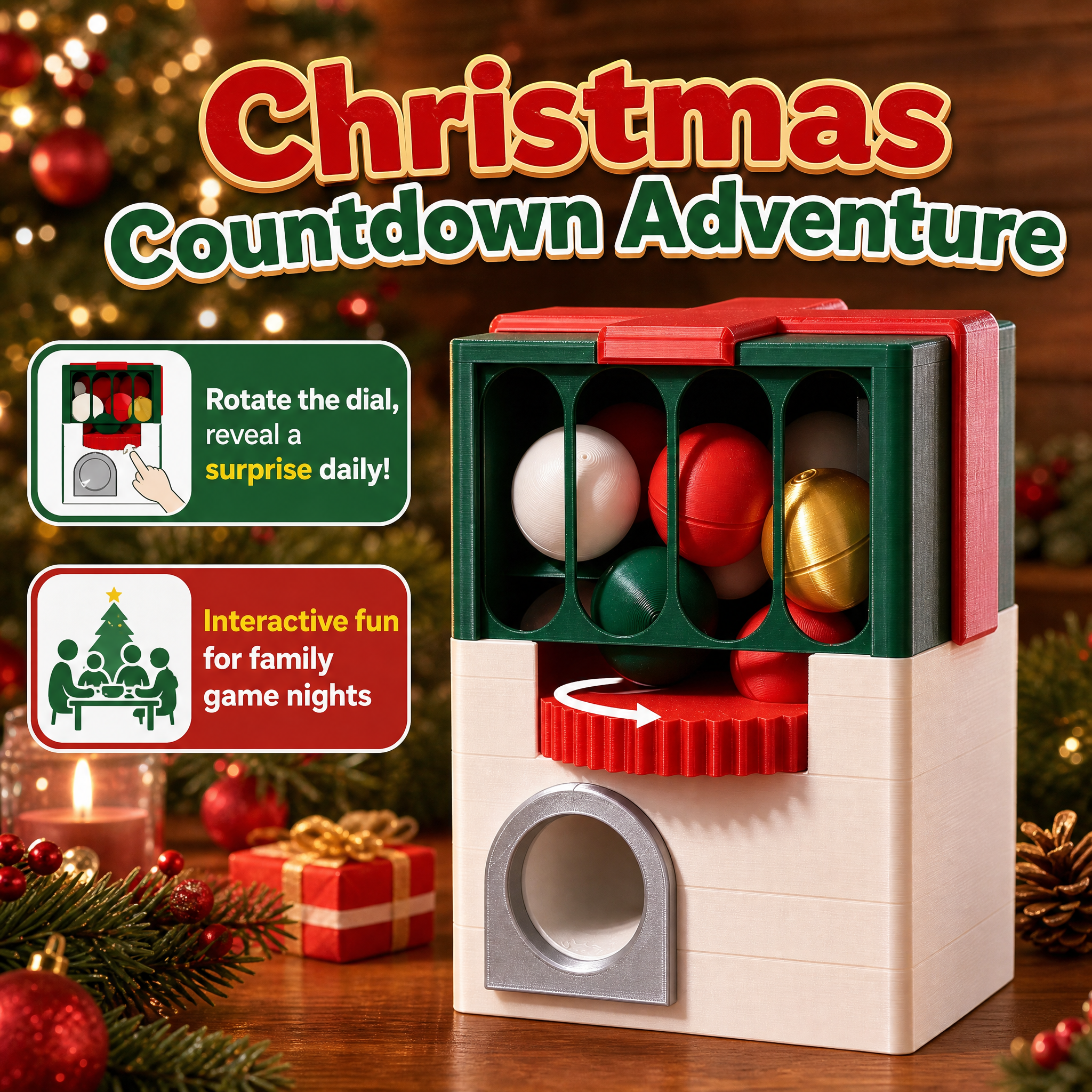 Custom 3D Printing Christmas Advent Calendar, Capsule Toy Machine, For Family Countdown Gift