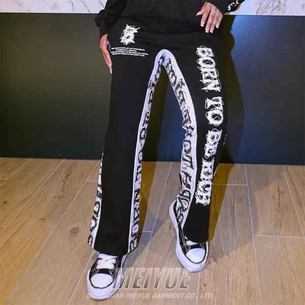 Custom Embroidery Baggy Flare Sweat Track Pants Mens Heavyweight Cotton Loose Jogger Acid Wash French Terry Flared Sweatpants