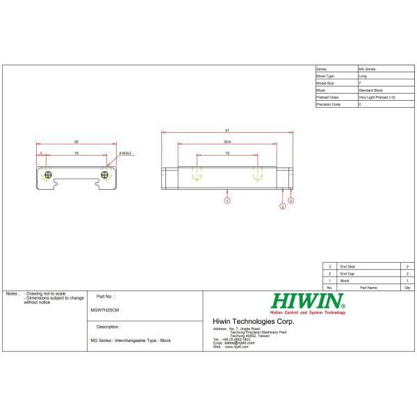 HIWIN MGW7H Linear Motion Guide High Precision 3D Printed Linear Rails