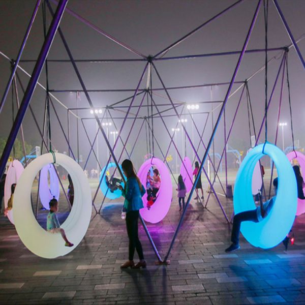 Outdoor LED Luminous Swing Colorful Moon Swing Round Children's Entertainment Facilities