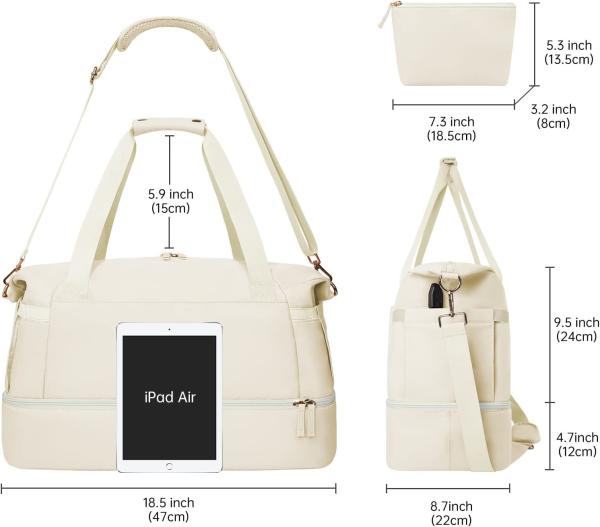 Women Overnight Weekender Tote Bags With Charging Port and Shoe Compartment