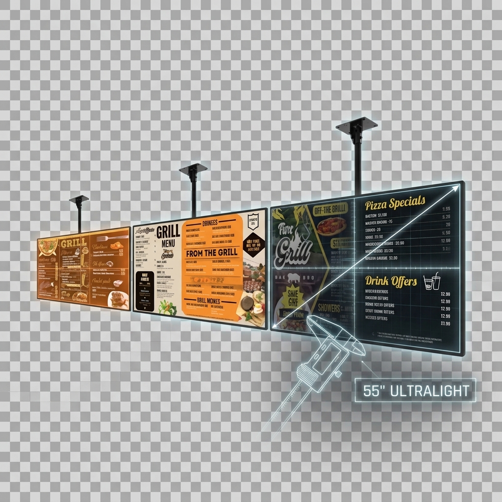55 Inch Android Digital Menu Board with Multi Zone Split Screen and Remote Batch Control for Restaurants