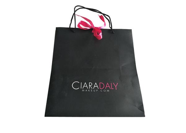 Fancy Glitter Retail Shopping Bags Ribbon Closure Glossy Lamination Sturdy