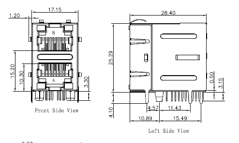 RM3-KA-0005 1000 Base-T 2x1 Port RJ45 Mmagnetic Jack LPJG17549A8NL