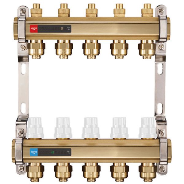 6121 Anti-sediment Water Distribution Manifolds with Concealed Branch Supply Flowrate Tuning Sets and Temperature Reader