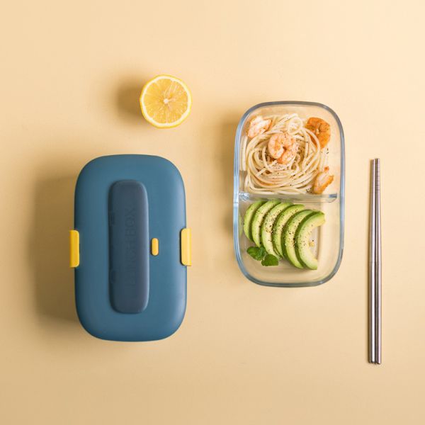 Green Straw Plastic Cover Multifunctional Glass Lunch Box