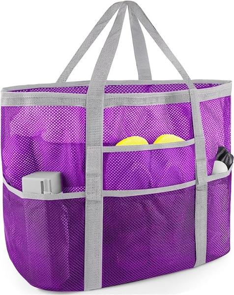 Mesh Beach Bag, Extra Large Beach Bags with 9 Pockets & Zipper Waterproof Lightweight Beach Tote for Beach/Pool Trip