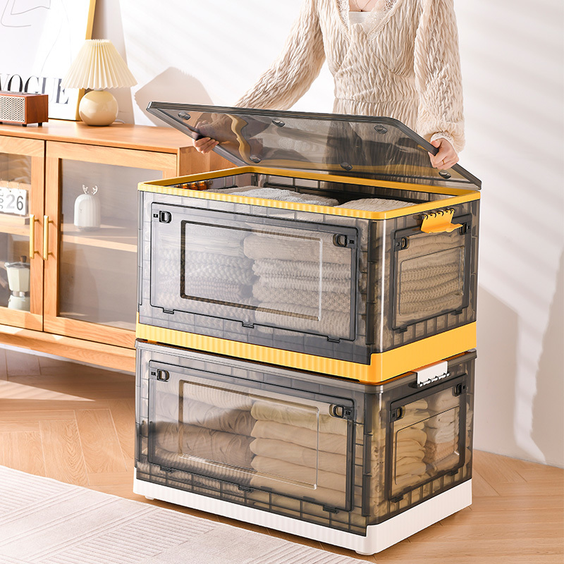 Large Capacity Foldable Clothing Storage Boxes and Stackable Transparent Plastic Furniture Closet Organizers