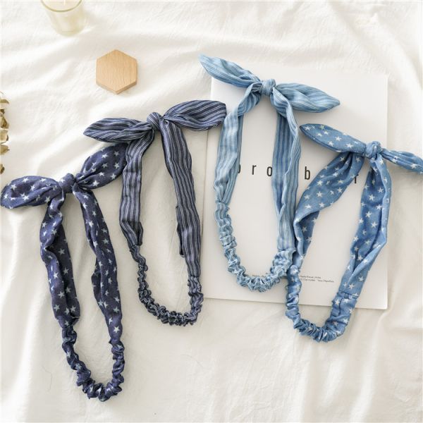 vintage hair bands Knot rabbit ears hair hoop tri-state accessory Denim elastic hair hoop headdress