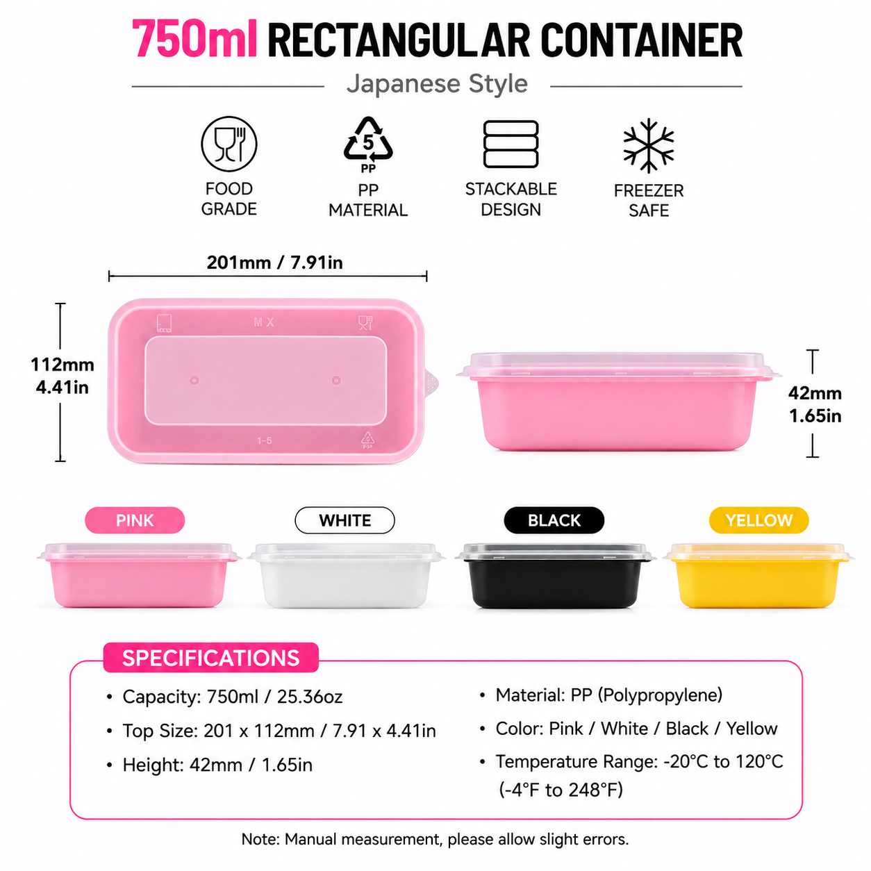 Deep Bento Box Container 750ml Japanese PP Takeaway Lunch Box for Rice