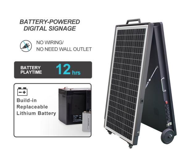 Quiosco digital portátil con energía solar - pantalla publicitaria LCD plegable TV impermeable al aire libre para señalización digital al aire libre