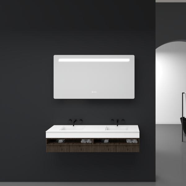 Espelho de gabinete de banheiro de elevação automática de cor personalizada com luz LED de luxo moderna